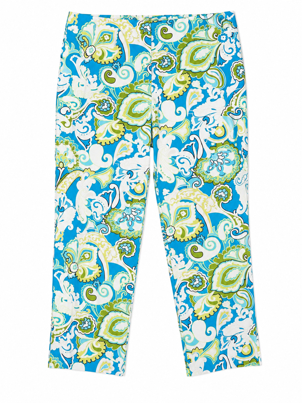 Sigrid Olsen Women's size 14 Blue Green Paisley Deco Ankle Pants Side Zip Cotton